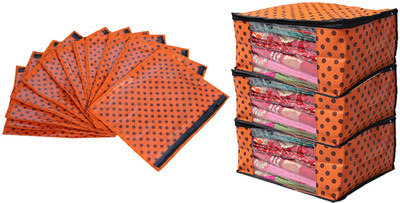 KUBER INDUSTRIES Designer Saree Cover Combo 3 Pcs Set And Single Packing Saree Cover 12 Pcs Set COMBHATHKADI08(Orange)