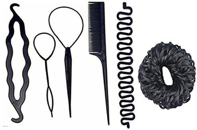 

Majik Hair Accessory Combo Of Juda Bands / Comb / Braid Tools / Bun Maker For Girls And Women Bun, Bun Clip, Hair Accessory Set, Bun Stick(Black)