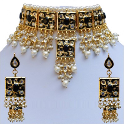 Lucky Jewellery Alloy Gold-plated Black Jewellery Set(Pack of 1)