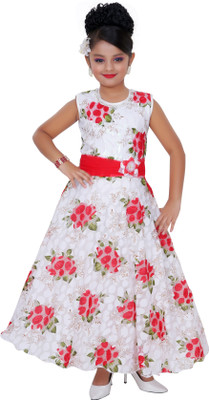 

Saarah Girls Maxi/Full Length Party Dress(White, Sleeveless