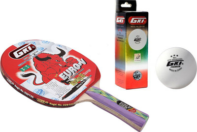 

GKI Euro V Table Tennis Combo Set (Euro V Table Tennis Racquet + Premium 3 Star 40 Table Tennis Ball, Box of 3 - White) Table Tennis Kit