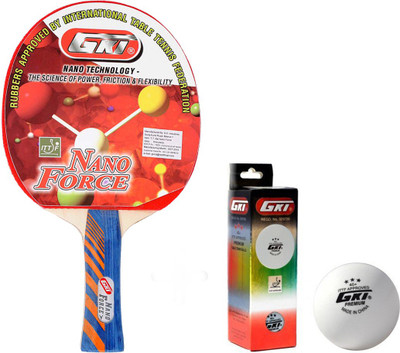 

GKI Nano Force Table Tennis Combo Set (Nano Force Table Tennis Racquet + Premium 3 Star 40 Table Tennis Ball, Box of 3 - White) Table Tennis Kit