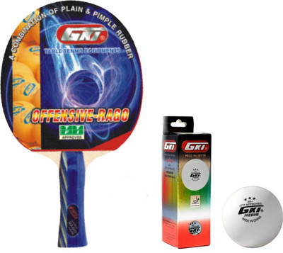 

GKI Offensive Rago Table Tennis Combo Set (Offensive Rago Table Tennis Racquet + Premium 3 Star 40 TT Ball, Box of 3 - White) Table Tennis Kit