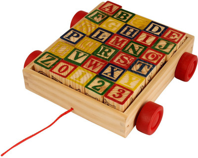 

RVOLD ABC / 123 Wooden Blocks Letters Numbers with Wooden Wagon Wheel Cart Box Storage(Multicolor)