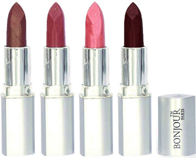 Bonjour Paris Slick & Shine Lipstick(Coffee-Light Mauve-Star Pink-Hot Maroon, 16.8 g)