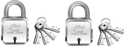 

Godrej square lock 6 levers (4 keys) pack of 2 Padlock(Silver)