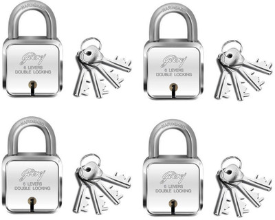 

Godrej square lock 6 levers (4 keys) pack of 4 Padlock(Silver)