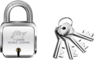 

Godrej 7 levers square lock (4 keys) Padlock(Silver)