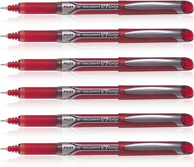 PILOT Hi-Tecpoint V7 Grip Roller Ball Pen(Pack of 6, Ink Color - Red)