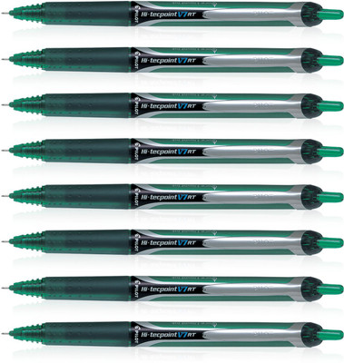 PILOT Hi-Tecpoint V7 RT Roller Ball Pen(Pack of 8, Ink Color - Green)