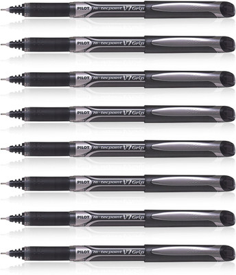 PILOT Hi-Tecpoint V7 Grip Roller Ball Pen(Pack of 8, Ink Color - Black)