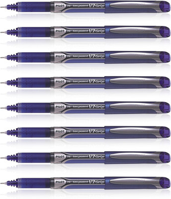 PILOT Hi-Tecpoint V7 Grip Roller Ball Pen(Pack of 8, Ink Color - Blue)
