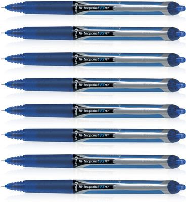 PILOT Hi-Tecpoint V7 RT Roller Ball Pen(Pack of 8, Ink Color - Blue)
