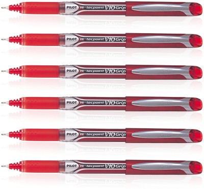 PILOT Hi-Tecpoint V10 Grip Roller Ball Pen(Pack of 6, Ink Color - Red)