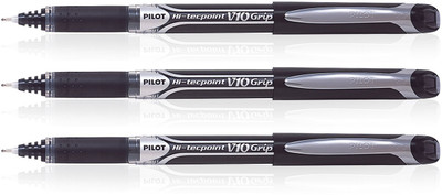 PILOT Hi-Tecpoint V10 Grip Roller Ball Pen(Pack of 3, Ink Color - Black)