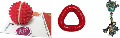 

Foodie Puppies Dog Rubber Toy Combo (Spike Ball + Trio Chew + Rope) Rubber Fetch Toy, Chew Toy, Rubber Toy For Dog
