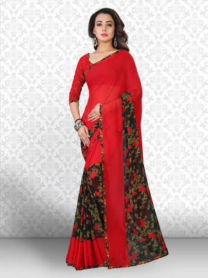 Shaily Retails Floral Print Fashion Poly Georgette Saree(Red)