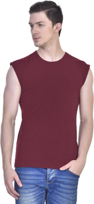 

Inkovy Solid Men' Round Neck Maroon T-Shirt