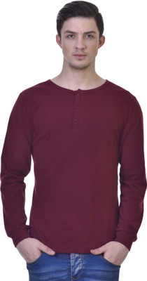 

Inkovy Solid Men's Henley Maroon T-Shirt