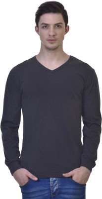 

Inkovy Solid Men's V-neck Black T-Shirt, Darkgrey