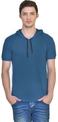 

Inkovy Solid Men' Hooded Light Blue T-Shirt