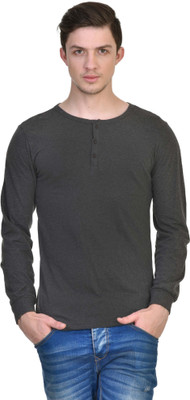 

Inkovy Solid Men' Henley Black T-Shirt, Darkgrey