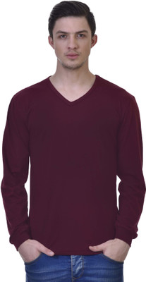 Inkovy Solid Men' V-neck Maroon T-Shirt