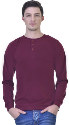 

Inkovy Solid Men' Henley Maroon T-Shirt