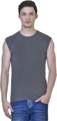 

Inkovy Solid Men' Round Neck Black T-Shirt, Darkgrey