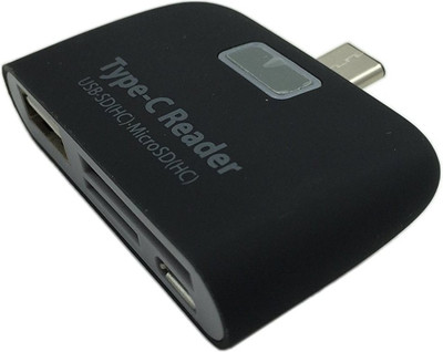 VibeX ® 4 in 1 Multi Functions USB 3.1 Type C Hub Combo Micro SD OTG Card Reader Connection Kit Adapter (Semicircle)Black High Speed™-Type-007 Card Reader(Carbon Black)