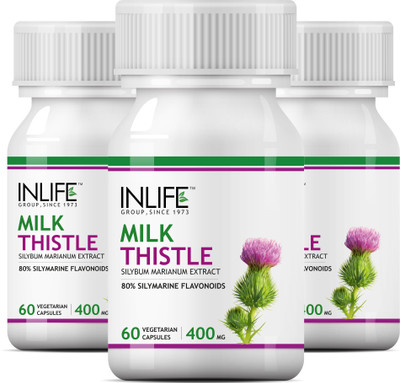 

Inlife Milk Thistle (80% Silymarin) 400mg (60 Vegetarian Capsules) Liver Cleanse Detox Support Supplement (3 pack)(180 No)