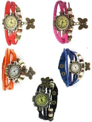 piu collection PC_Vintage Colorful Butterfly watch_Pack of Five Watch  - For Girls   Watches  (piu collection)