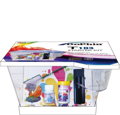 

Dophin Easy Starter Kit T-103 | Unique Design With Easy Fish Feeding | Magnified Corner to Observe Fish Clearly | Rectangle Aquarium Tank(5 L)