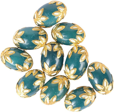 

GOELX Meenakari Designer Oval Dark Green Beads for Jewellery Making & Decorating . Pack of 5