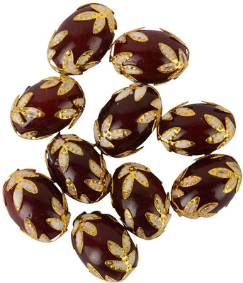 

GOELX Meenakari Designer Oval Maroon Beads for Jewellery Making & Decorating . Pack of 5