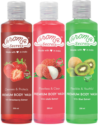 

Aroma Secrets Strawberry, Litchi & Kiwi Premium Body Wash (Combo-3)(750 g, Pack of 3)