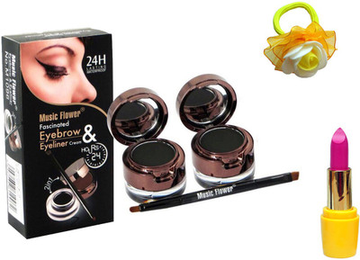 

Music Flower 2 In 1 Gel Eye Liner & Eyebrow Powder (2 Eye Liner And 2 Black Eyebrow Powder), Lipstick and Band(Set of 4)