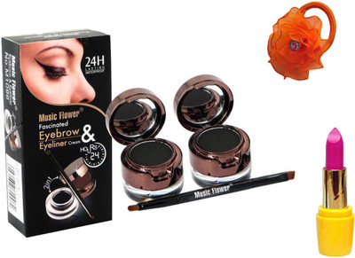 

Music Flower 2 In 1 Long Lasting Eye Liner Gel & Eyebrow Powder (2 Eye Liner And 2 Black Eyebrow Powder), Lipstick and Band(Set of 4)