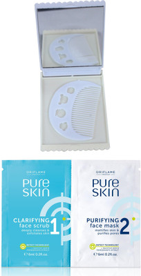 

Oriflame Sweden Pure Skin Scrub & Mask 12ml (32652) With Comb Mirror Set(Set of 3)