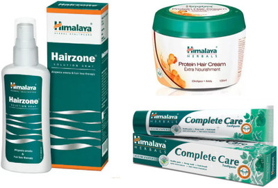 

Himalaya Hairzone Solution, Protein Hair Cream, Complete Care Toothpaste(Set of 3)