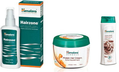 

Himalaya Hairzone Solution, Protein Hair Cream, Cocoa Butter Intensive Body Lotion(Set of 3)