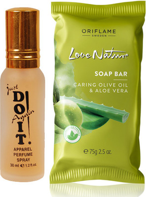 

Oriflame Sweden Love Nature Soap Bar with Moisturising Olive Oil & Aloe Vera 75g (32609) With Just Doit Parfume 30ml(Set of 2)