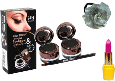 

Music Flower 2 In 1 Long Lasting Gel Eye Liner & Eyebrow Powder, Lipstick and Band(Set of 4)