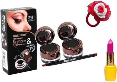 

Music Flower 2 In 1 Long Lasting Gel Eye Liner & Eyebrow Powder (2 Eyeliner And 2 Black Eyebrow Powder), Lipstick and Band(Set of 4)
