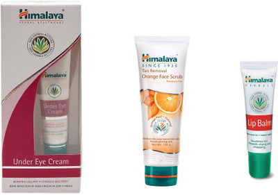 Himalaya under eye cream, ten removal orange face scrub, lip balm(Set of 3)