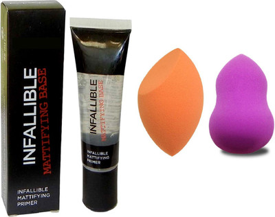 

LUV-LI IMPORTED PRE MAKEUP INFALLIBLE MATTIFYING GEL BASE PRIMER WITH 2 BLENDER PUFF(Set of 3)