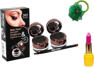 

Music Flower 2 In 1 Gel Eyeliner & Eyebrow Powder (2 Eye Liner And 2 Black Eyebrow Powder), Lipstick and Band(Set of 4)