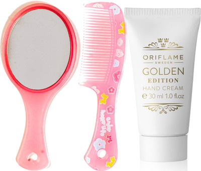 

Oriflame Sweden Hand Care Golden Edition Hand Cream 30ml ( 33196 ) With Mirror & Comb Set(Set of 3)