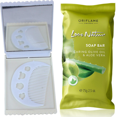 

Oriflame Sweden Love Nature Soap Bar with Moisturising Olive Oil & Aloe Vera75g (32609) With Comb Mirror Set(Set of 3)