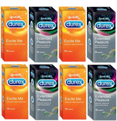 Durex Love Sex | Extended Pleasure & Excite ME Combo | Discreet Packing Condom(Set of 8, 80S) available at flipkart for Rs.1160